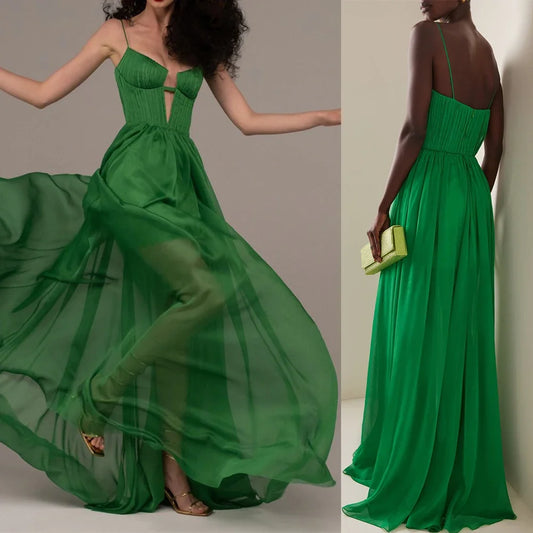 Customized Prom Gown Green Sleeveless Formal Party Dress Sexy Backless Celebrity Banquet Vestidos De Festa Perspective Evening