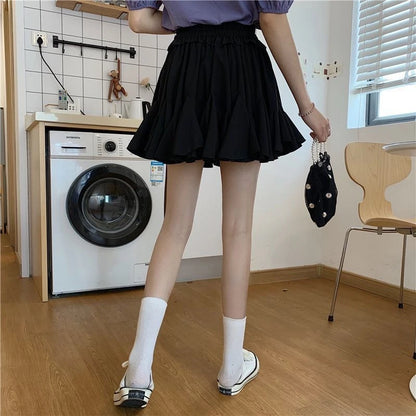 Summer Ball Gown White Mini Skirts Women 2024 Casual High Waist Ruffles Faldas Korean Bow Harajuku Y2k Micro Tennis Skirt Black