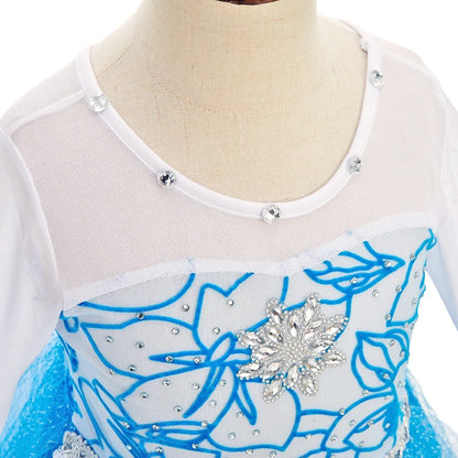 Children Carnival Blue Sequins Elsa Cosplay Dress Girls Elegant Blue Princess Costume Kids Halloween Birthday Party Clothes