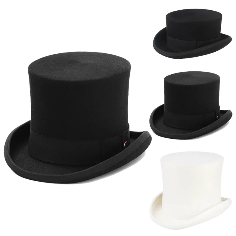 Men Women 100% Wool Felt Top Hat Gentleman Cylinder Hat Satin Lined Party Formal Fedora Costume Magician Cap