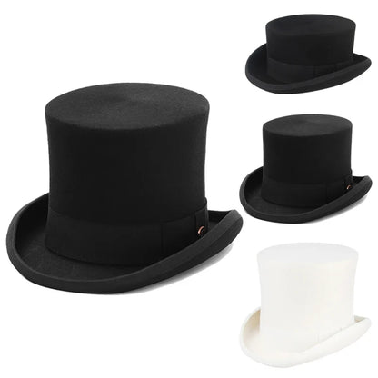 Men Women 100% Wool Felt Top Hat Gentleman Cylinder Hat Satin Lined Party Formal Fedora Costume Magician Cap
