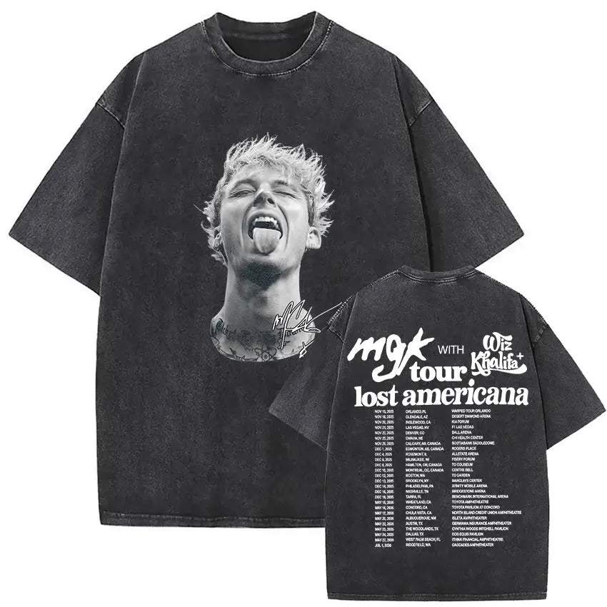 MGK Lost Americana Tour 2025-2026 Vintage Washed T Shirt Men Women Summer Fashion Cotton Short Sleeve T-shirt Fans Gift Clothing