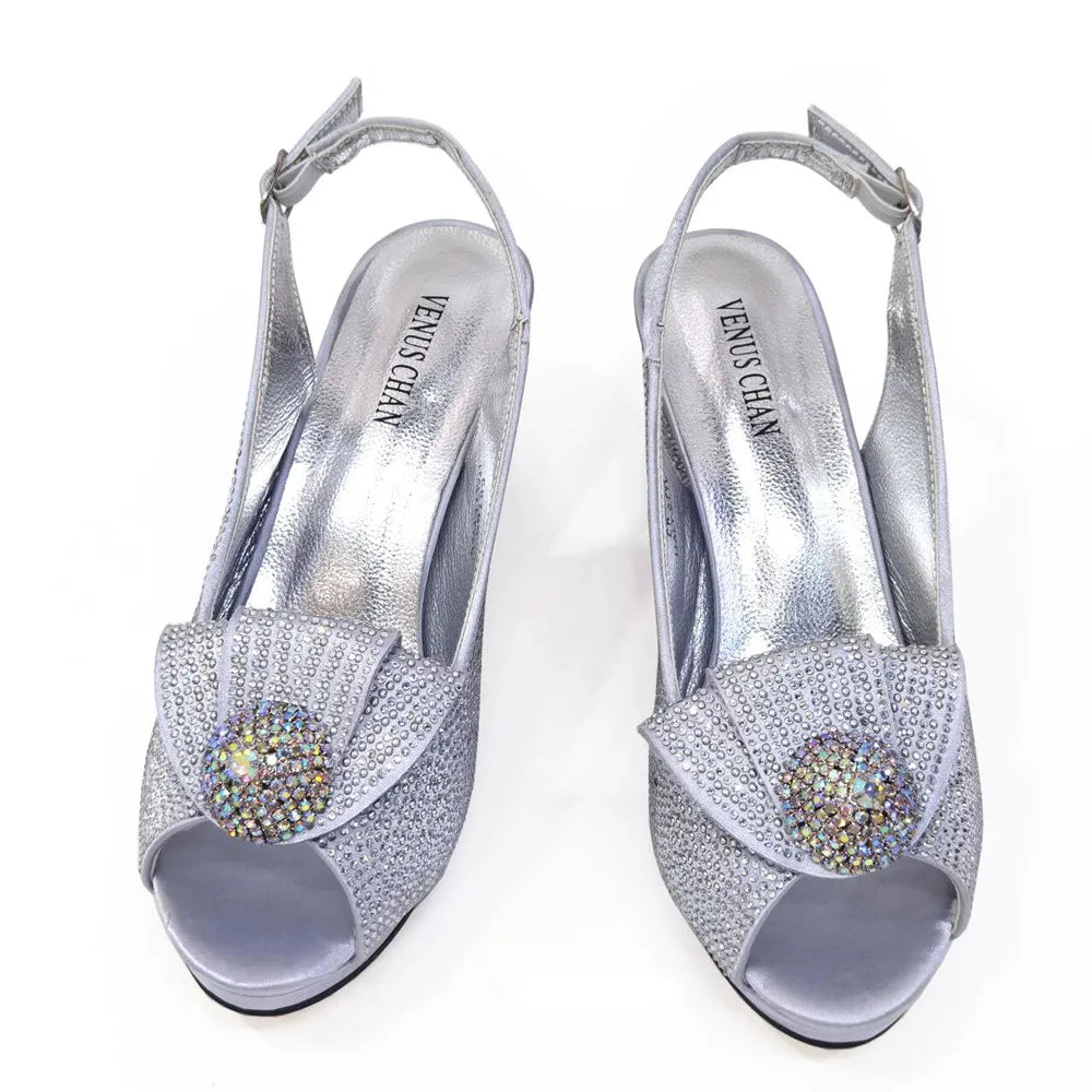 2024 Italian Design Girly Style Golden Color Wedding Shoes And Bag Full Diamond Decoration Metal Closure Bags