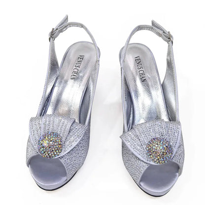 2024 Italian Design Girly Style Golden Color Wedding Shoes And Bag Full Diamond Decoration Metal Closure Bags
