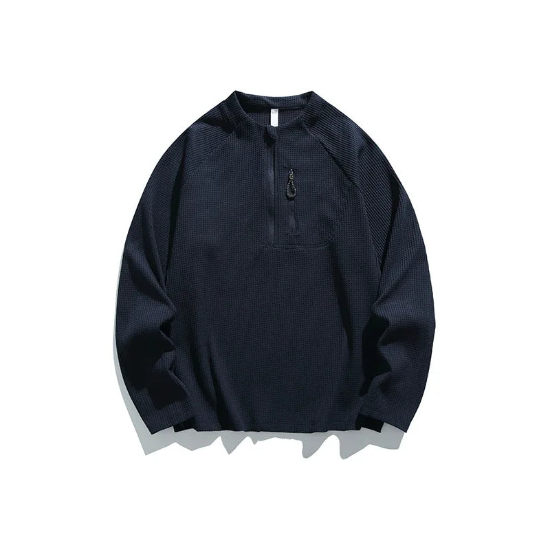 Outdoor Waffle Knit Semi - Zip Long - Sleeve T - Shirt  MenMoisture  Wicking & Quick  Drying Sports Couple Style Antibacterial