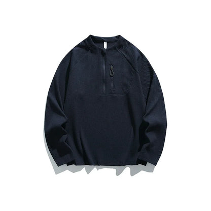 Outdoor Waffle Knit Semi - Zip Long - Sleeve T - Shirt  MenMoisture  Wicking & Quick  Drying Sports Couple Style Antibacterial