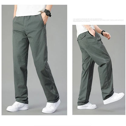 High Quality Men's Cargo Pants Elastic Waist Cotton Trousers Tacitcal Pants Spring Autumn Hiking Work Pants with Zip Pockets