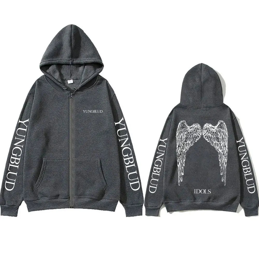 Yungblud IDOLS Wings Album Tour 2025 Zipper Hoodie Male Oversized Zip Up Jacket Men Women Clothing Hip Hop Hoodies Streetwear