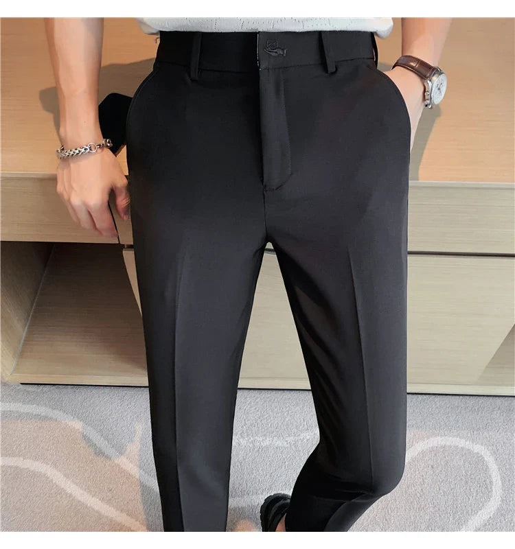 High Quality British Style Business Casual Pants Men's Spring Summer Solid Color Slim Fit Formal Wear Suit Pants Men Clothing