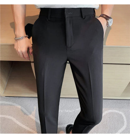 High Quality British Style Business Casual Pants Men's Spring Summer Solid Color Slim Fit Formal Wear Suit Pants Men Clothing