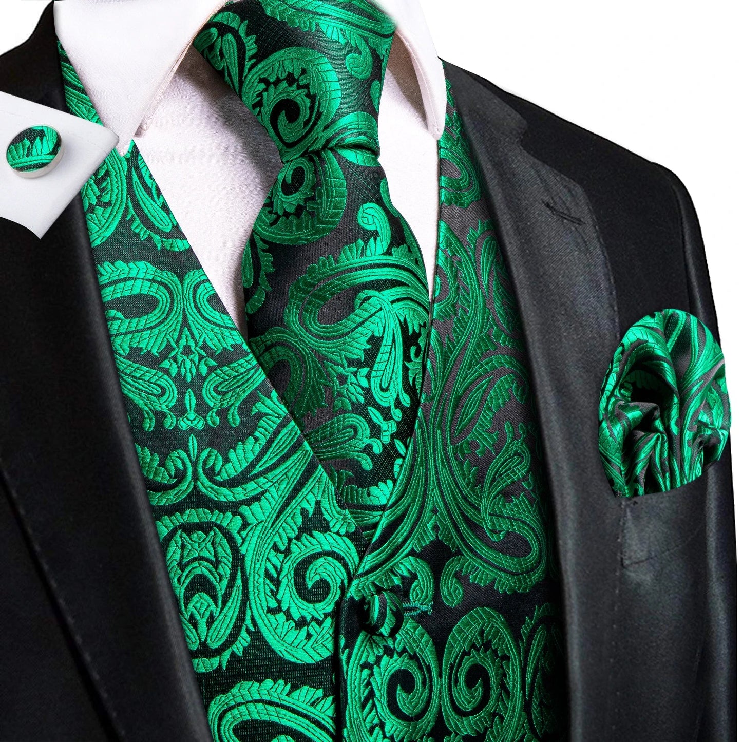 Green Mint Purple Mens Silk Vest Tie Jacquard Autumn Spring Suit Waistcoat Jacket Necktie Hanky Cufflinks for Men Wedding