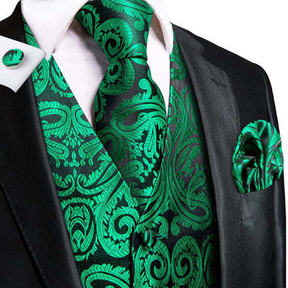 Green Mint Purple Mens Silk Vest Tie Jacquard Autumn Spring Suit Waistcoat Jacket Necktie Hanky Cufflinks for Men Wedding