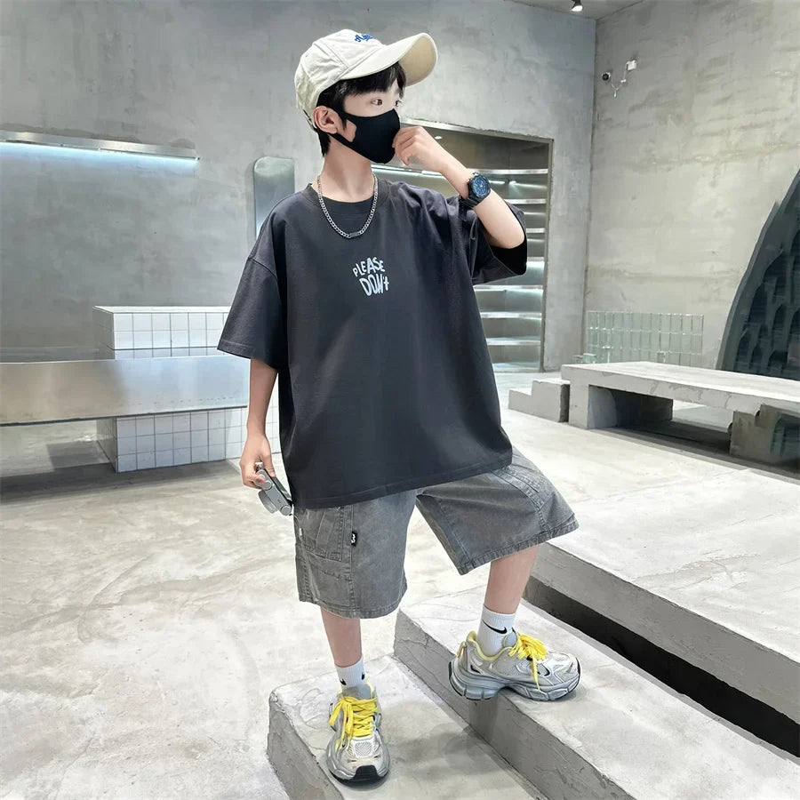 Fashion Kids Designer Summer Clothing Set for Tween Boy High Street Outfits Children New Arrival 2 Pieces Tracksuit Clothes Suit