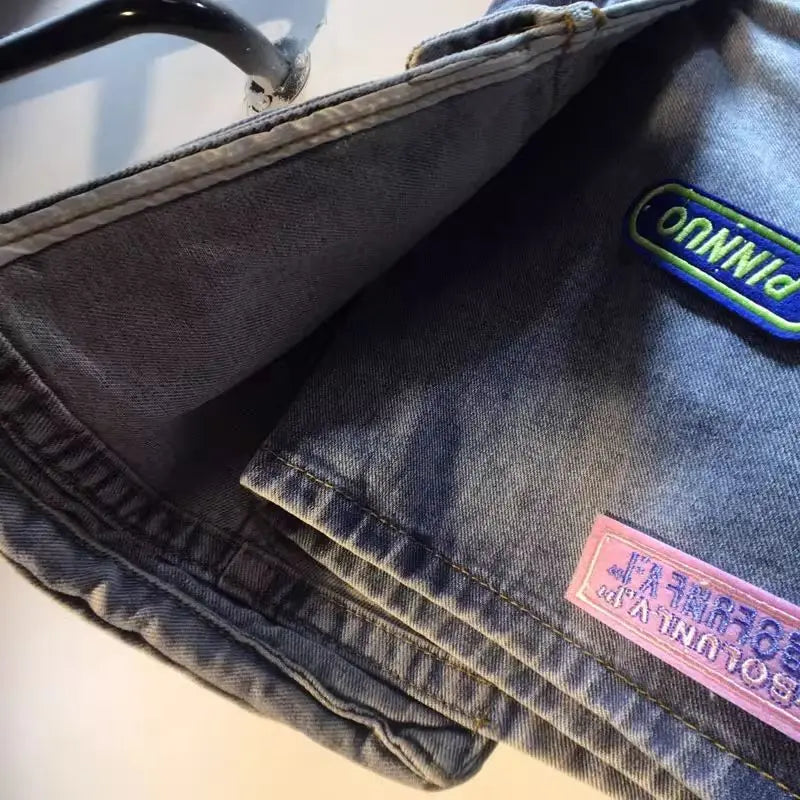2026 Summer New Embroidery Letter High Waist Cargo Pocket Denim Shorts Women