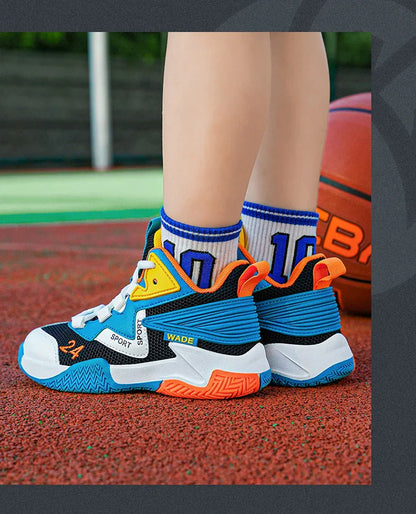 Children Basketball Shoes for Boys Girls Kids Teenagers Breathable Non-slip Lace Up Indoor Outdoor Training Sneakers Tennis Shoe