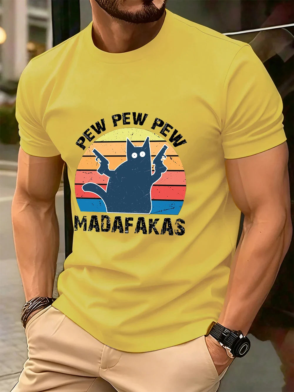 Pew Pew Pew Madafakas Prints Men'S T-Shirt Cotton Summer O-Neck Short Sleeve Tops Soft Oversized T Shirt Casual Mens Clothes