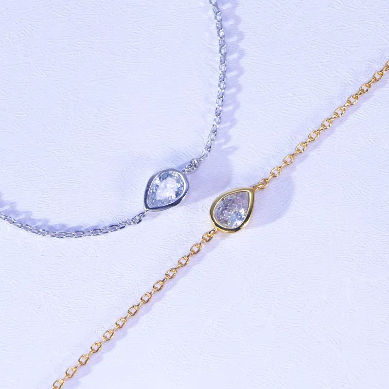 1/2CT Marquise Pear Cut Moissanite Solitaire Link Bracelet Women s925 Silver Bezel Setting Lab Diamond Bridal Wrist Chain