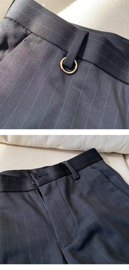 High Quality Striped Suit Pants 2025 Men Elegant Slim Fit Tight Trousers Men Office Party Business Casual Slim Fit Dress Pants