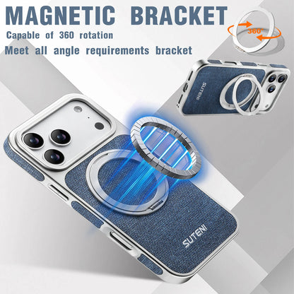 Faux Leather Magnet Wireless Charging Phone Case 360° Rotating Stand Ring Buckle Frosted Feel For iPhone 17 Pro Max 16 15