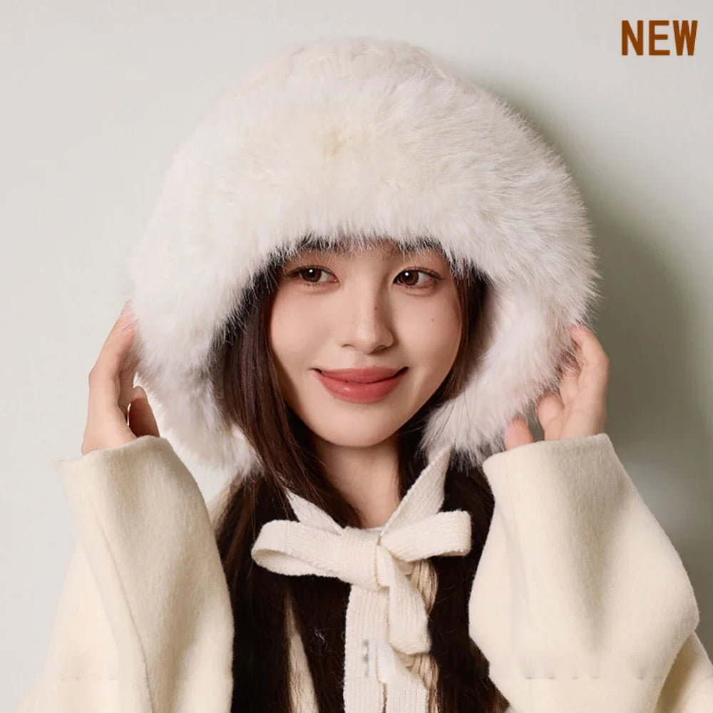 Knitted Hat New Thick Warm Winter Russian Hat Women Windproof Fluffy Fur Hat Lady Skullies Beanies Female Ski Earflap Cap