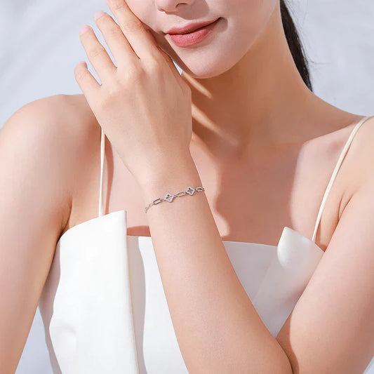 Bracelet réglable en argent sterling 925 véritable, trèfle porte-bonheur, zircone cubique, pour femme, bijoux classiques de mariage