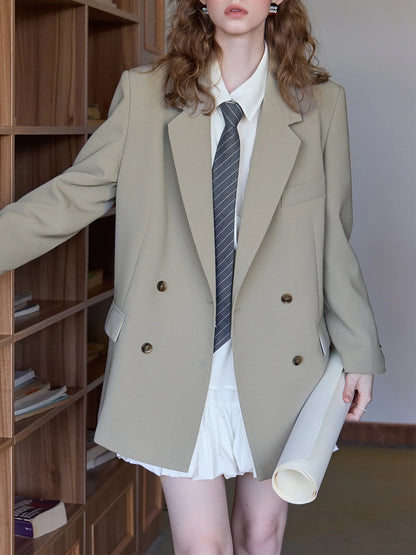 Chic Double-breasted Casual Blazer Jacket for Women Spring 2025 New Style High-end Loose Lazy Style Top 25FS11097