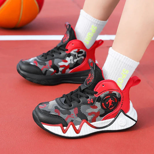 Kids Basketball Shoes Ankle Support Sneakers Tactical Boots Breathable Boys Girls Sports Shoes Shock-absorbing Athletic Shoes