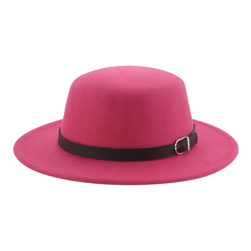Felted Men Hats Solid Flat Top Belt Band Classic Simple Fedora Hats Khaki Camel Black White Red Casual Formal Dress Winter Hats