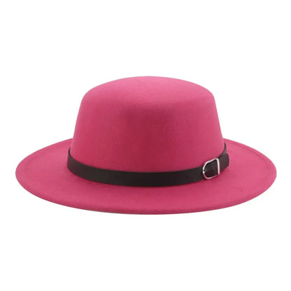 Felted Men Hats Solid Flat Top Belt Band Classic Simple Fedora Hats Khaki Camel Black White Red Casual Formal Dress Winter Hats