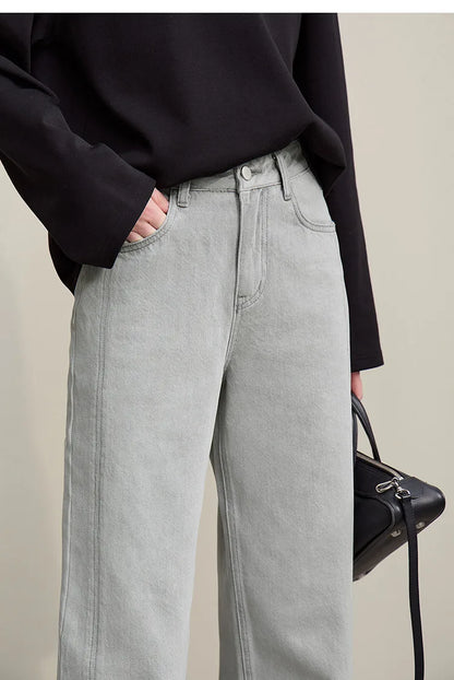 Women's Jeans 2026 Spring New Casual Solid Color Cotton Straight Women's Pants Versatile Long Denim Trousers 12621038