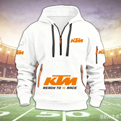 Racing Hoodie Men Half Zip Hoodie Multi Pocket Motorcycle Sweatshirt Casual Streetwear Biker Pullover For Moto Fans