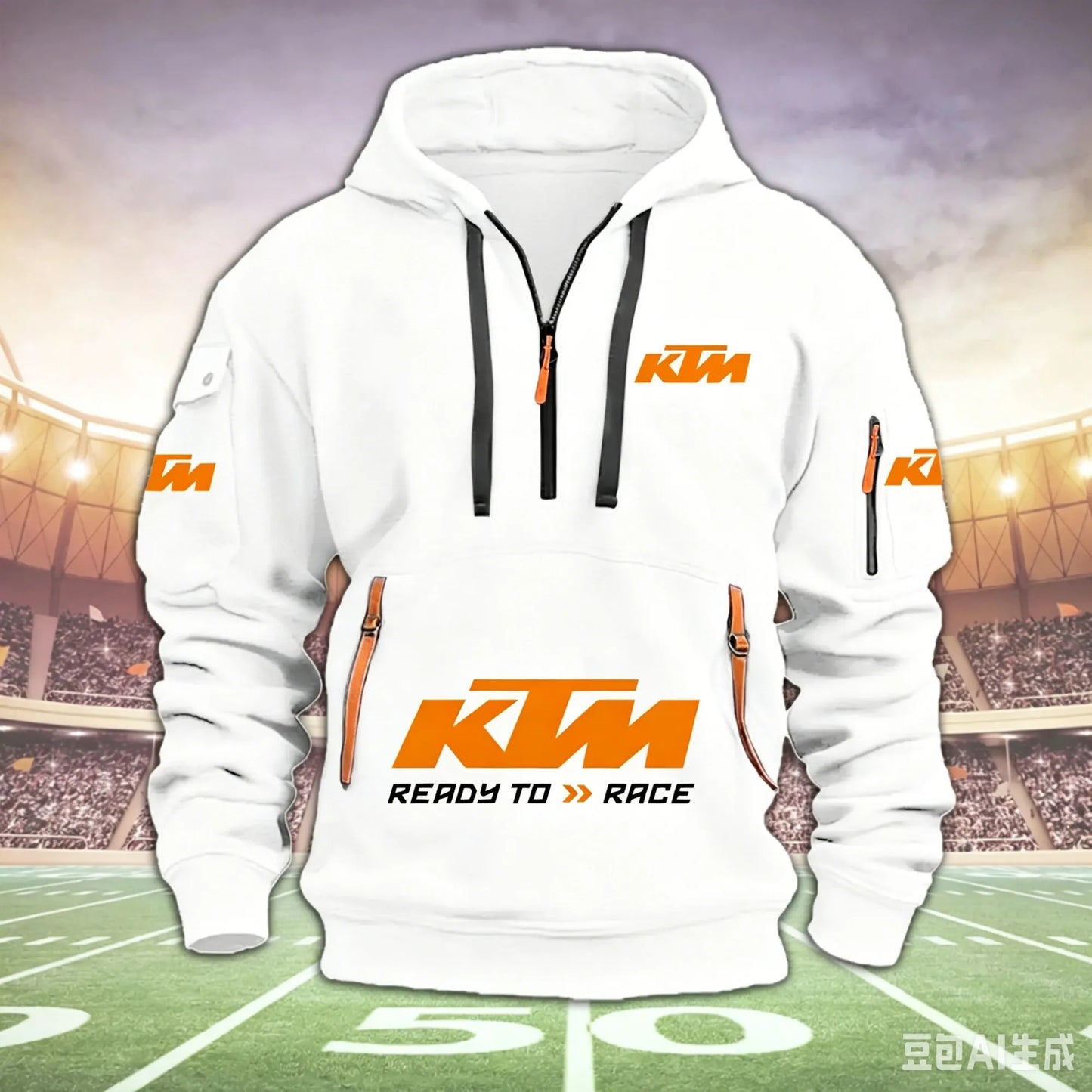 Racing Hoodie Men Half Zip Hoodie Multi Pocket Motorcycle Sweatshirt Casual Streetwear Biker Pullover For Moto Fans