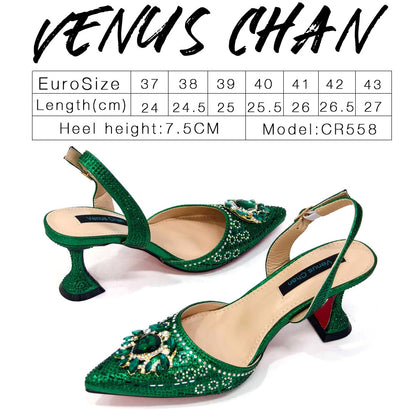 2024 Latest Wedding Pointed Toe Women's Shoes High Heel Black Color Rhinestones italian shoes and bags matching set