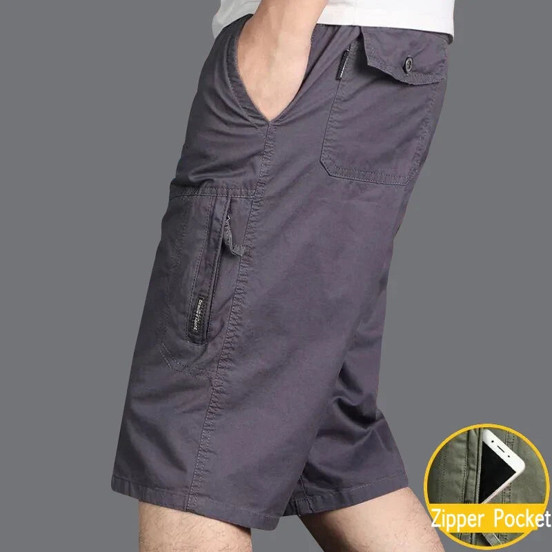 Men Cargo Shorts Zipper Pocket Loose Casual Big Size Shorts Big and Tall Cotton Knee Shorts