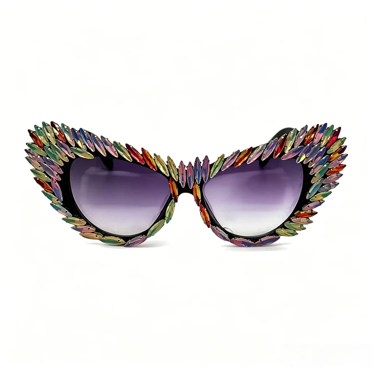 Retro Y2K Oversized Cat Eye Sunglasses for Women Rhinestone Gold Spike Gradient UV400 Punk Nightclub Party Festival Eyewear