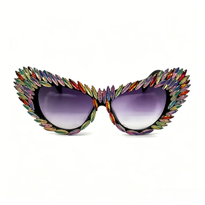 Retro Y2K Oversized Cat Eye Sunglasses for Women Rhinestone Gold Spike Gradient UV400 Punk Nightclub Party Festival Eyewear