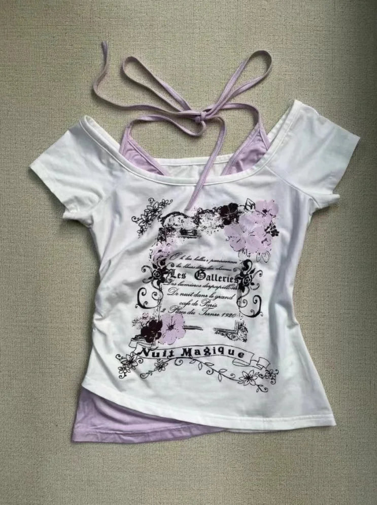 2026 Summer Y2k Vintage Graphic T Shirts Women Grunge Streetwear Hot Girl Slim Fit Tee Harajuku Fashion Casual Sweet Tops Chic