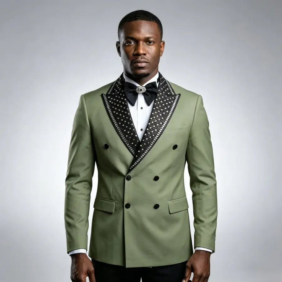 Luxury Beaded Men Suits for Wedding Party Double Breasted Groom Tuxedo for Man Slim Fit Blazer Pants Set 2 Pieces 2026 New