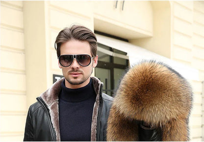 Real Fur 100% Fox Skin Russian Businessmen Pilot Bombers Full Mao Men's hat Ushanka Winter Ear Guard Hat Raccoon Fur Beanie hat