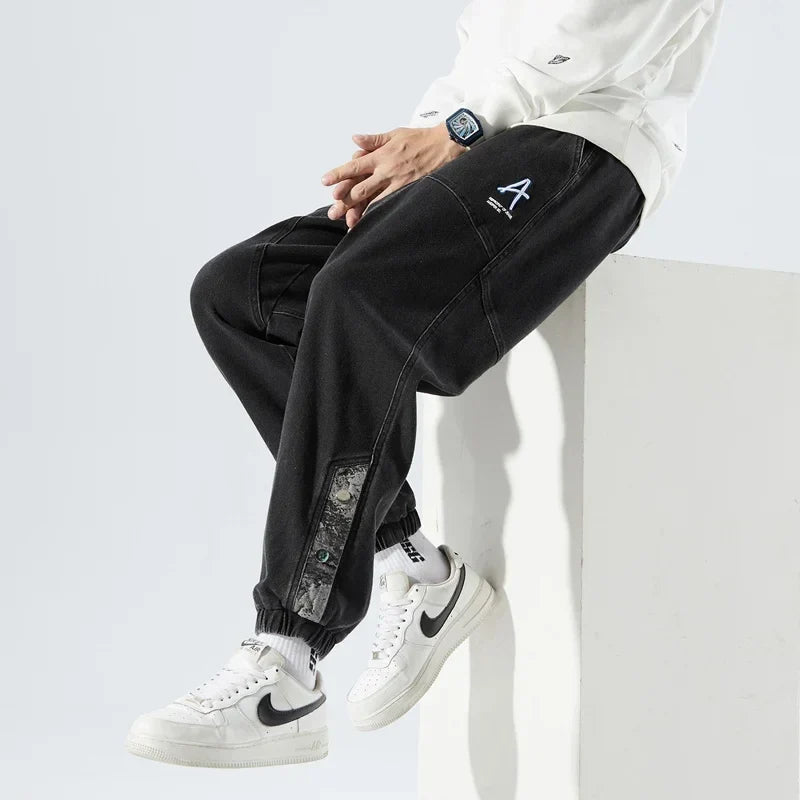 Korean Popular Clothes Jeans Casual Men Loose Fit Stretch Spandex Denim Jogger Pant Male Hip Hop Streetwear Trouser Big Size 8XL