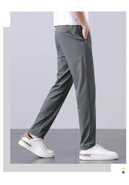 Summer New Men's Ice Silk Pants Korean Y2K All Match Elastic Sweatpants Office Business Casual Fashion Straight Suit Trousers