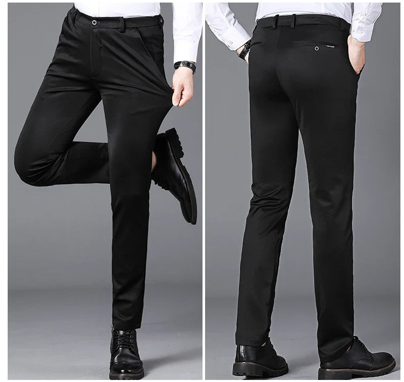 Male Pants Stretch Solid Black Smart Casual Men's Trousers Office Quick Dry Suit Pants New Spring Autumn Korean Straight Pants