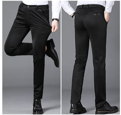 Male Pants Stretch Solid Black Smart Casual Men's Trousers Office Quick Dry Suit Pants New Spring Autumn Korean Straight Pants