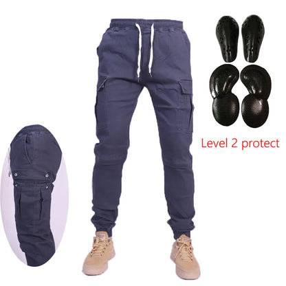 Motorcycle Riding Jeans Pants Elastic waist and ankle tied casual pants Soft And Casual Inset Gear Layer On Hips And Knees