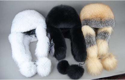 Hot Sale Lady Winter Warm Luxury 100% Natural Fox Fur Hat Fashion Fluffy Fox Fur Rex Rabbit Fur Caps Women Real Fur Bomber Hats