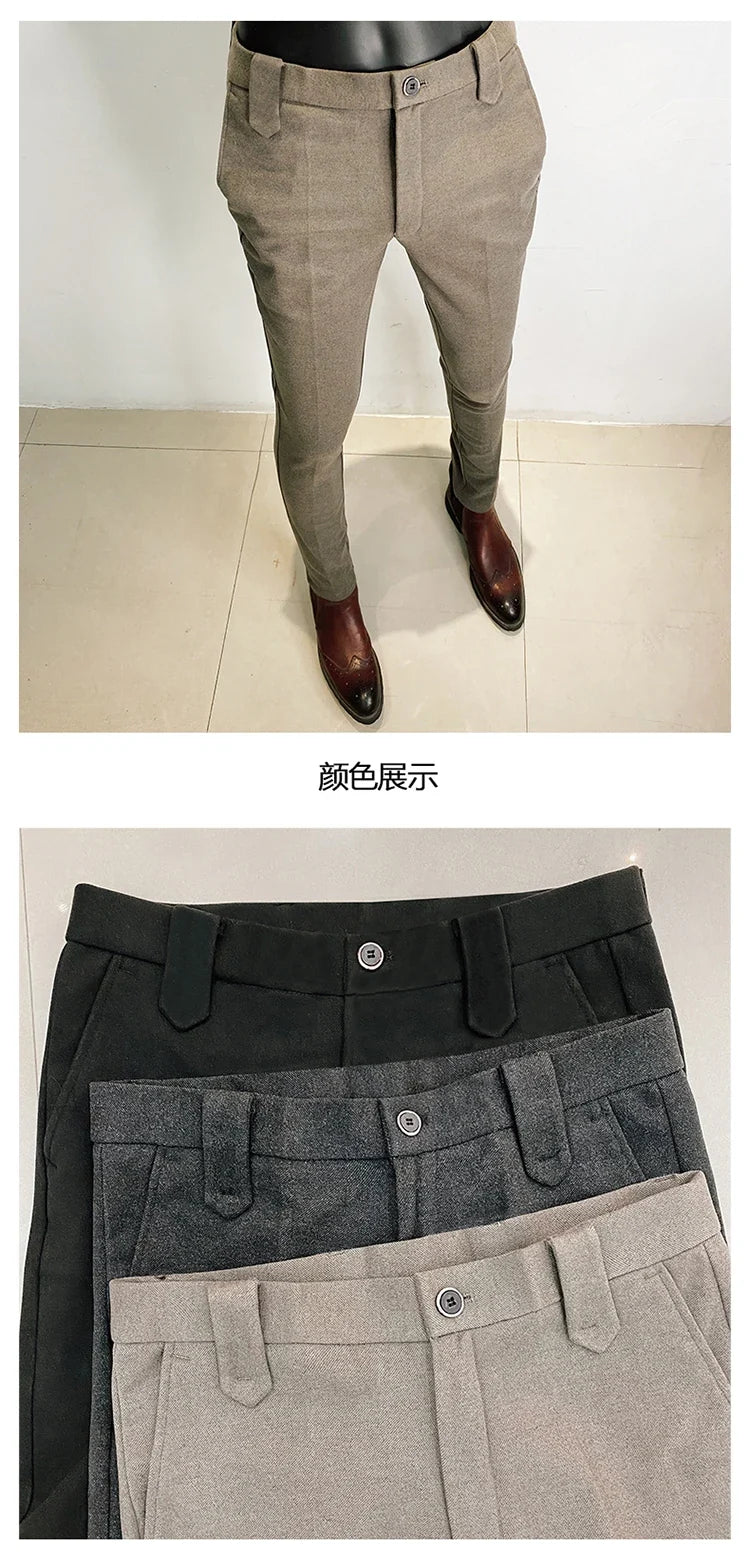 2025 Autumn Winter New Woolen Thickened Suit Pants High Quality Men Slim Fit Straight Formal Business Social Office Dress Pants