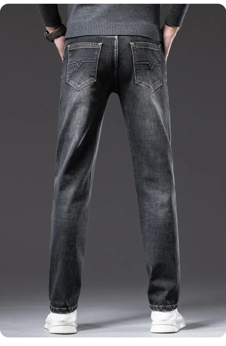2026 Regular Fit Jeans Classic Style  Spring Summer New Men's Light Blue Stretch Denim Fabric Pants Male Brand