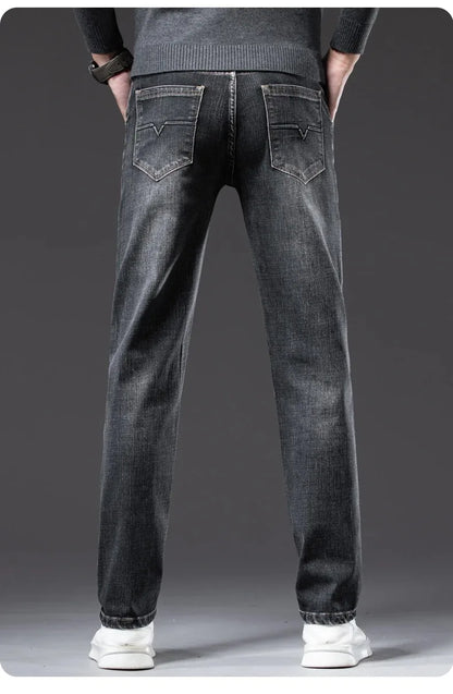 2026 Regular Fit Jeans Classic Style  Spring Summer New Men's Light Blue Stretch Denim Fabric Pants Male Brand