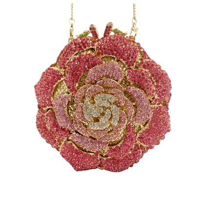 Luxury Rose Shape Diamond Rhinestone Clutch Bag Hollow Metal Banquet Wedding Handbag Women Evening Bag