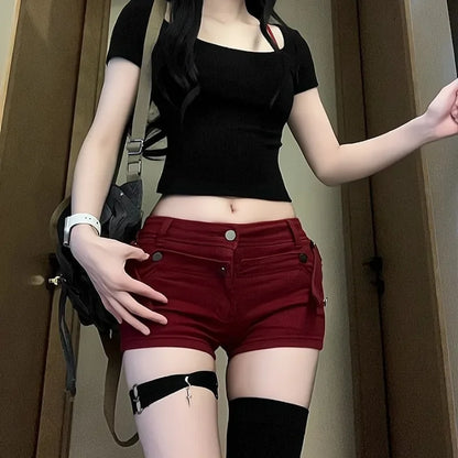 Red Jorts Female Short Jeans Pants Coquette Women's Denim Shorts Sexy Elegant Stretchy Streetwear New In XL Offer Original Hot